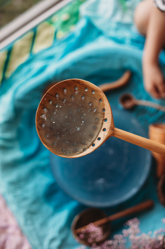 Teak Slotted Spoon – Potion, Water & Sensory Play Scoop