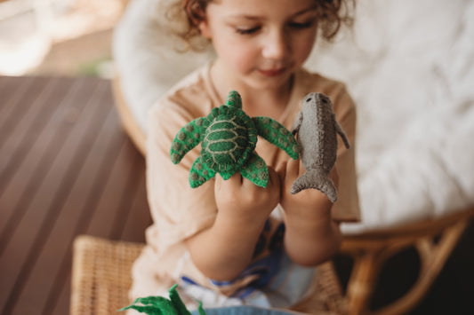 Waru and Dhangal – Sea Turtle & Dugong Finger Puppets Set
