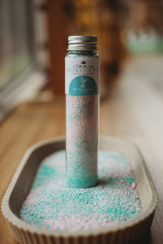test tube saltwater fizz potion bubbles merfolk magic turquoise pink purple sensory play