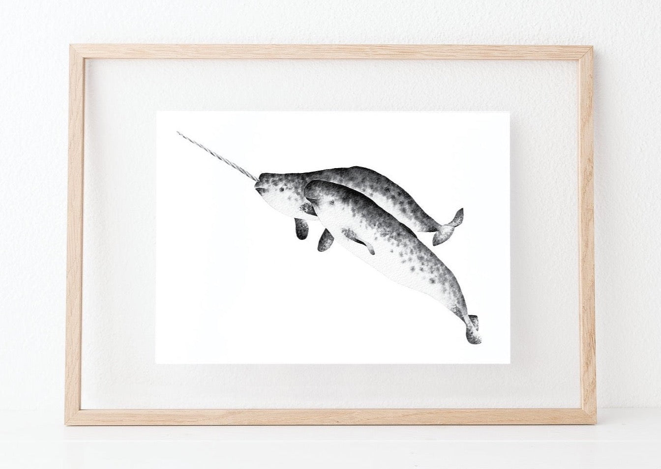 Narwhal water colour painting pretty palm tree