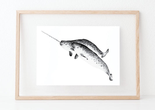 Narwhal water colour painting pretty palm tree