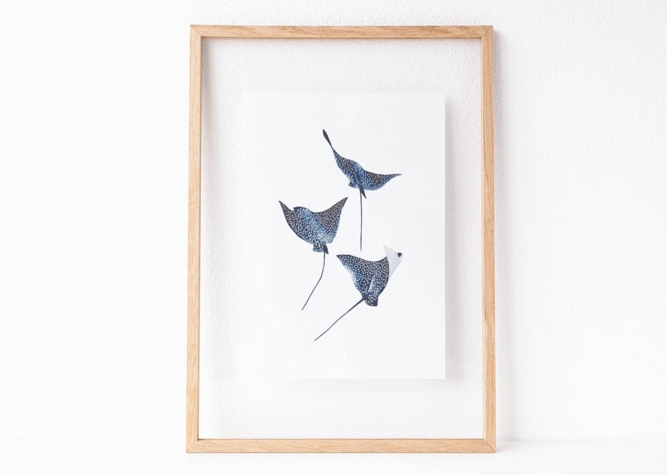 Spotted Eagle Ray water colour painting pretty palm tree