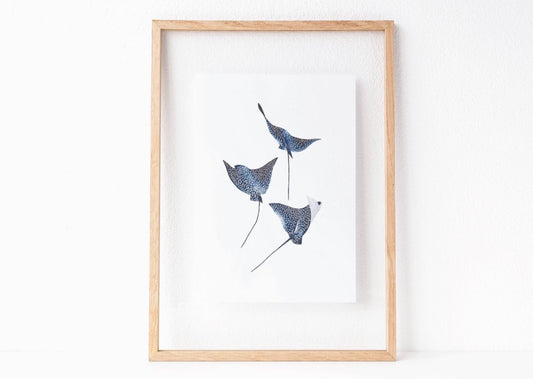 Spotted Eagle Ray water colour painting pretty palm tree