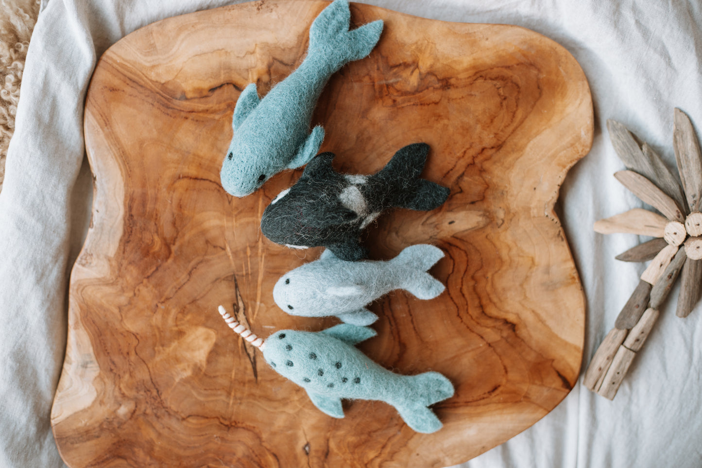 Felt Ocean Marine Mammals Toys - Orca, Whale, Dolphin, Narwhal