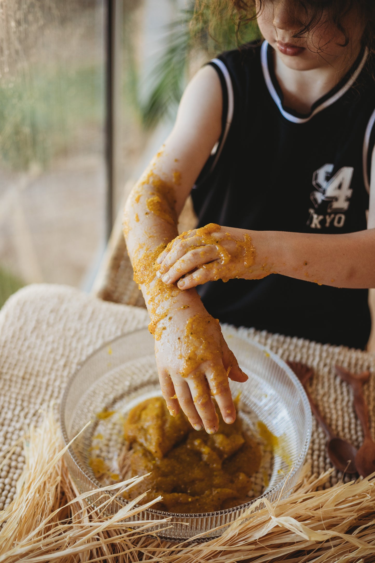 angler fish puke is a disgustingly gooey natural taste safe slime made from psyllium. yellow ocean goo from the saltwater collective for sensory play for kids