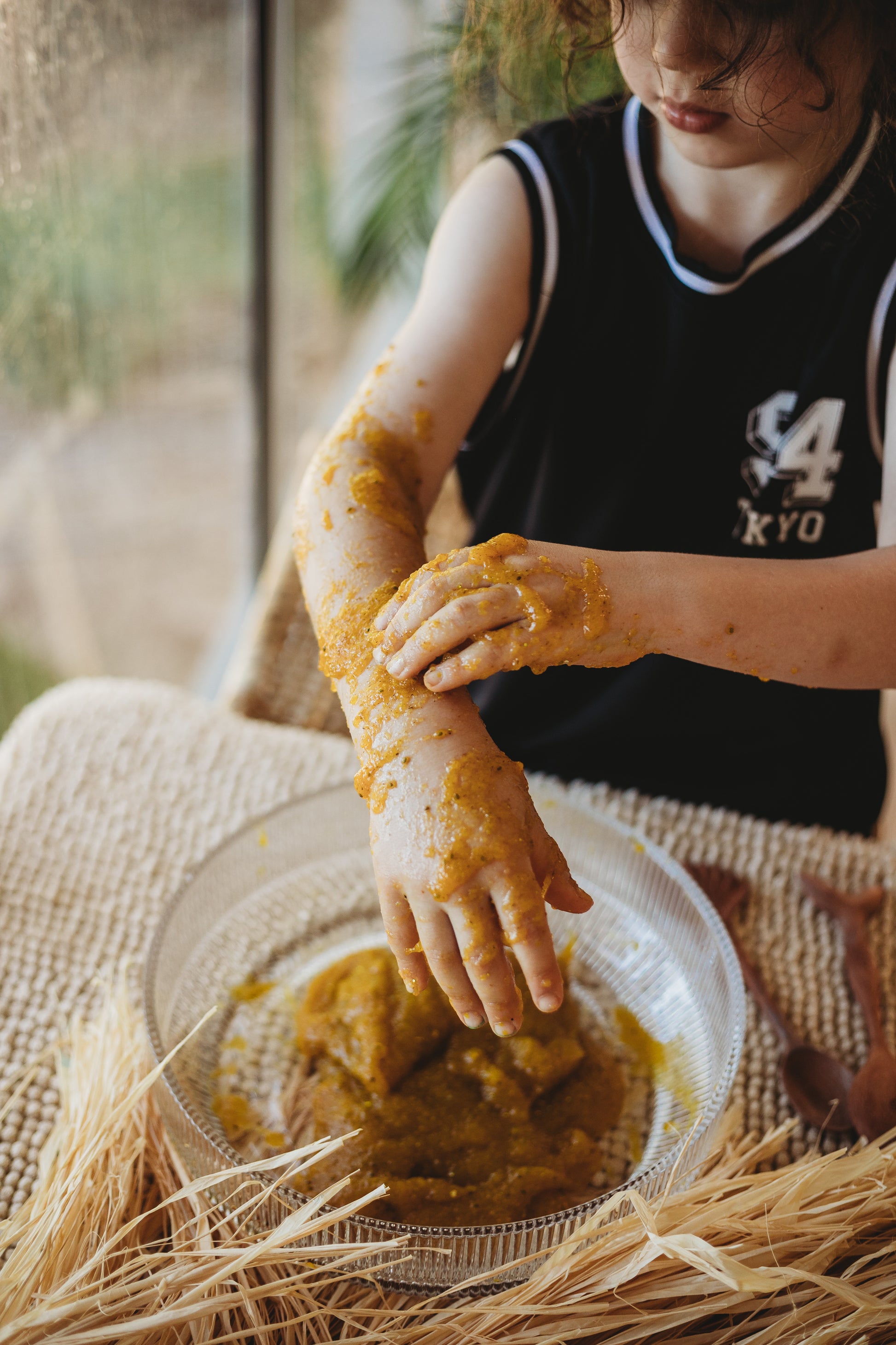 angler fish puke is a disgustingly gooey natural taste safe slime made from psyllium. yellow ocean goo from the saltwater collective for sensory play for kids
