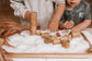 snowflakes white instant snow. winter play with bamboo tubes