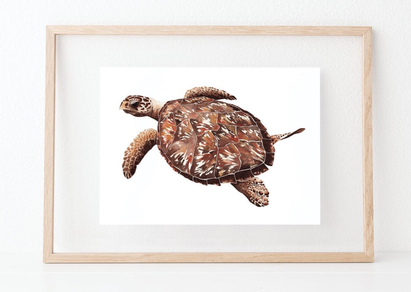 Hawksbill Sea Turtle water colour painting pretty palm tree