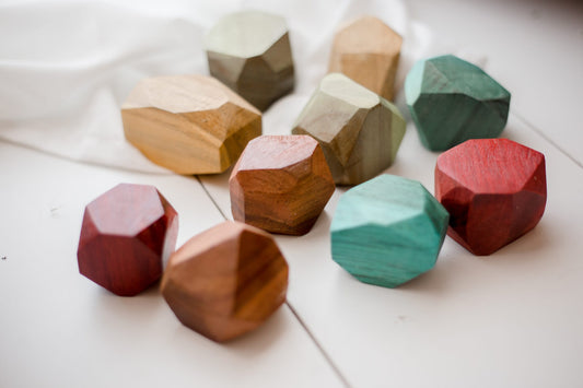 qtoys coloured wooden stacking balancing rainbow gems